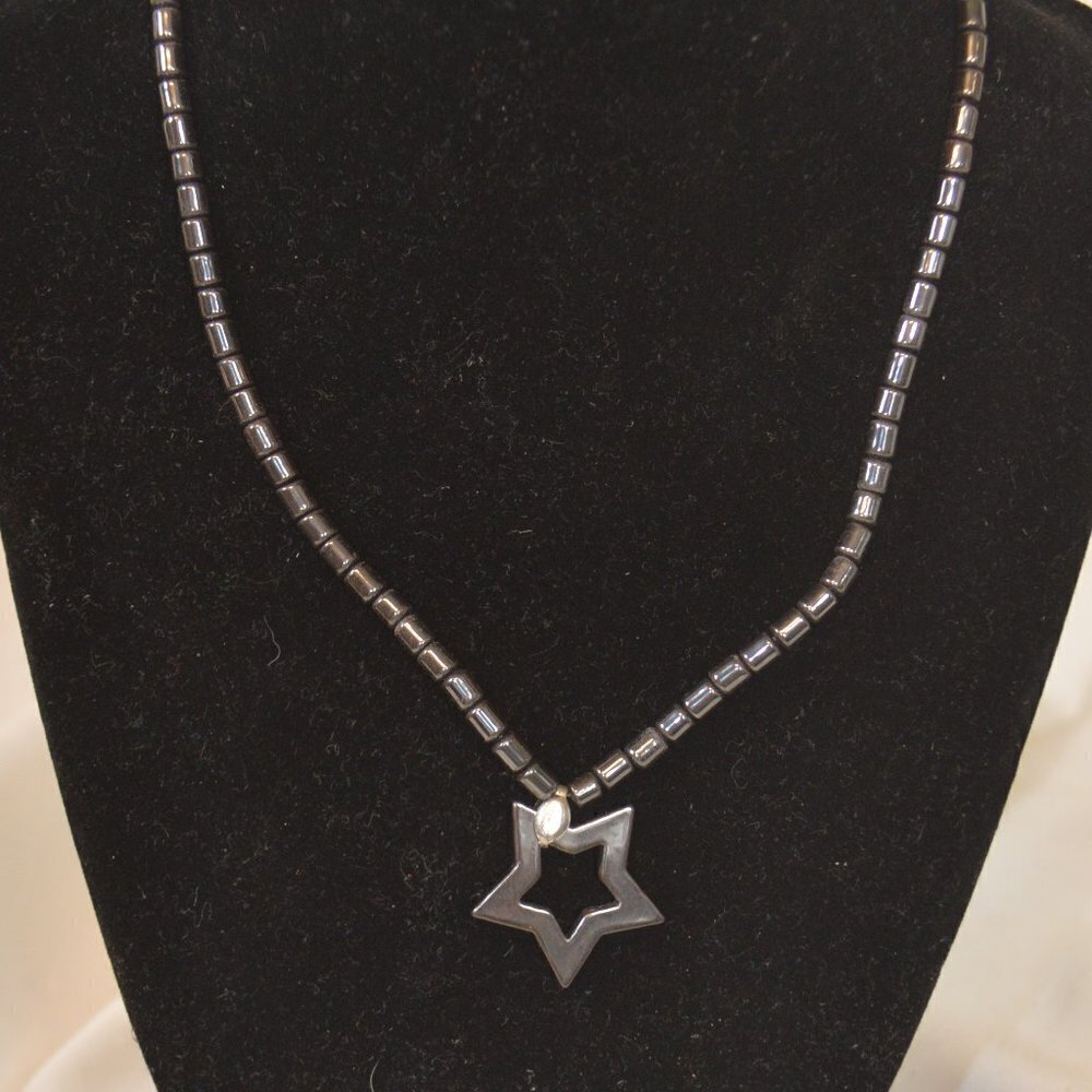 Natural Hematite Necklaces w/ Pendant 16" w Star Emblem - NEW